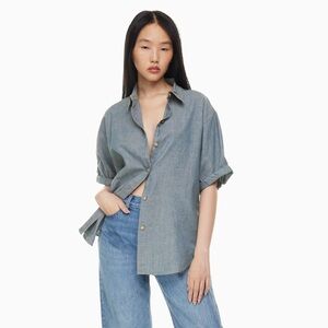 Denim Forum Jane Button Collared Denim Short Sleeve Shirt 5 Yrs Bleu With Love L